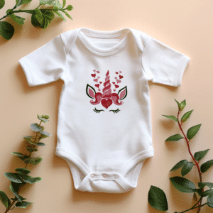 Valentines Unicorn Embroidered Baby Bodysuit