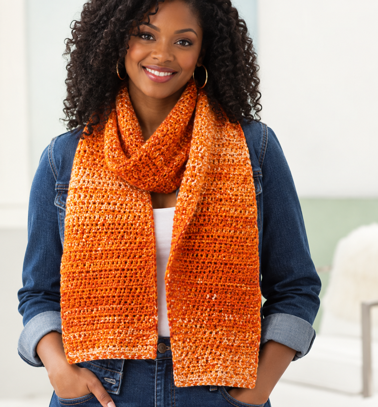 One Ball Crocheted Scarf in Lion Brand Scarfie