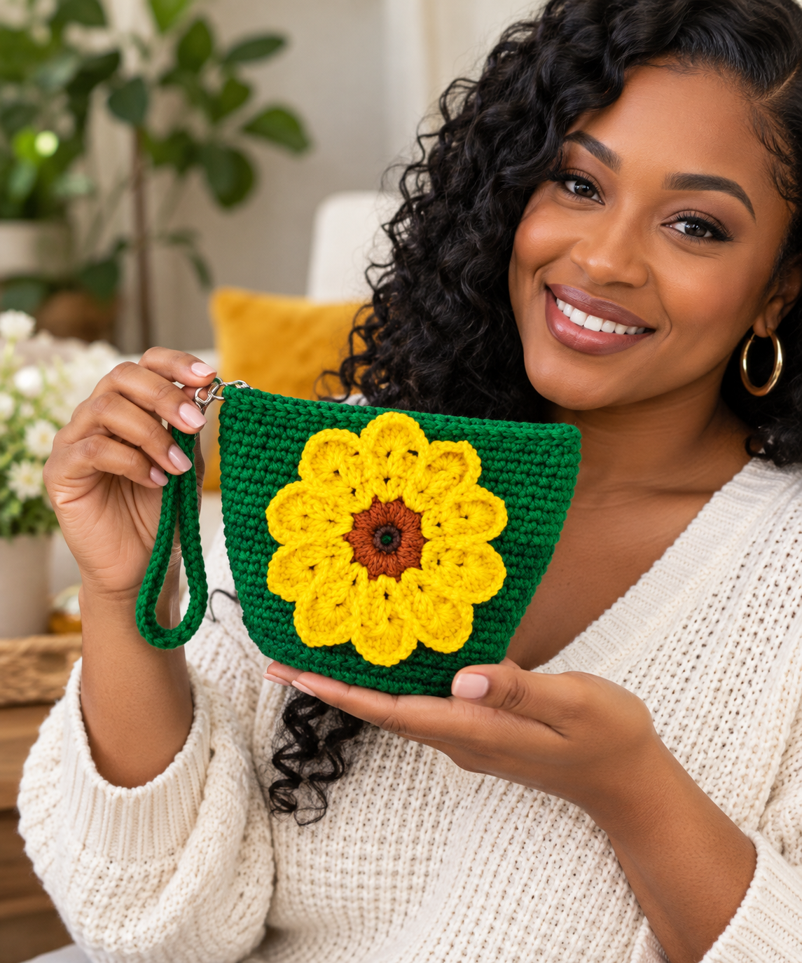 3D Sunflower Crochet Coin Purse